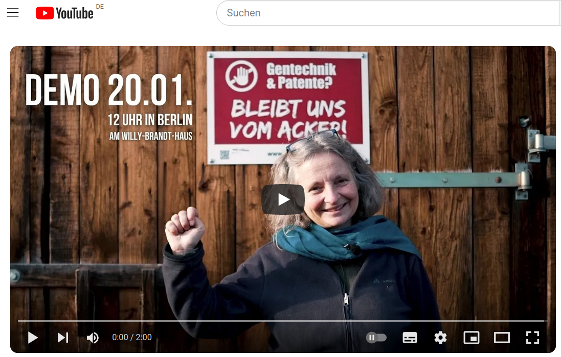 Im Vordergrund steht eine lächelnde Frau mit erhobener Faust vor einer Holzwand mit einem Protestschild